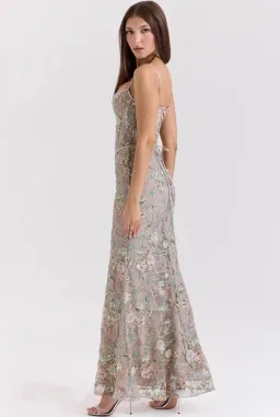 House of CB Naima Embellished Beaded Corset Maxi Dress Silver size 8 for rent on The Volte - image 5
