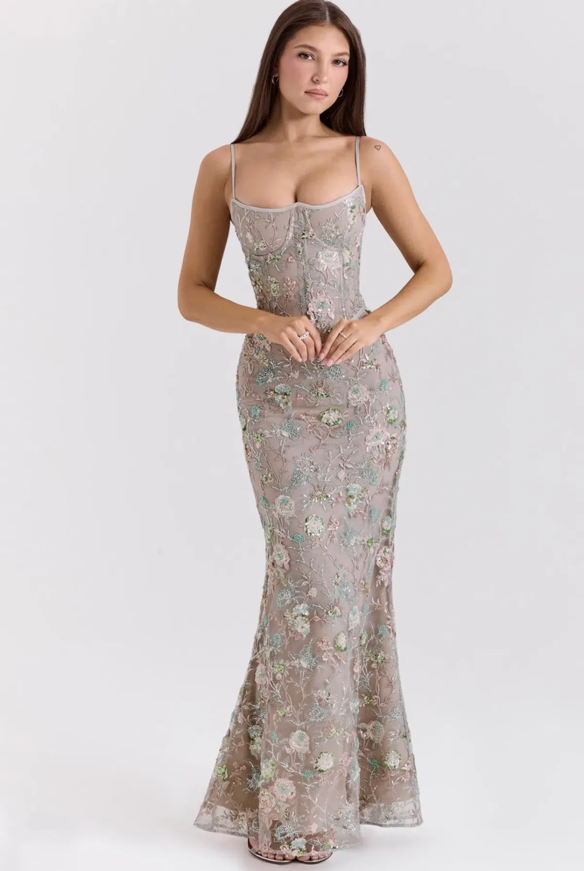 House of CB Naima Embellished Beaded Corset Maxi Dress Silver size 8 - Image 2