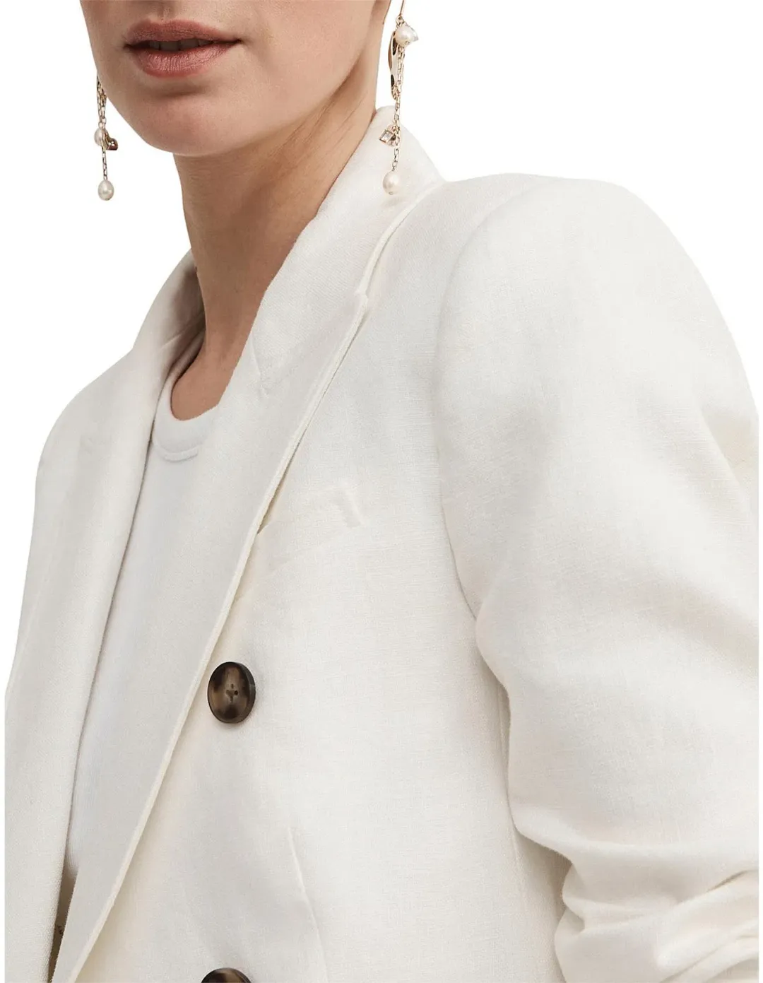 Witchery Linen Double-Breasted Crop Sleeve Blazer White Size 8 for rent on The Volte - main image