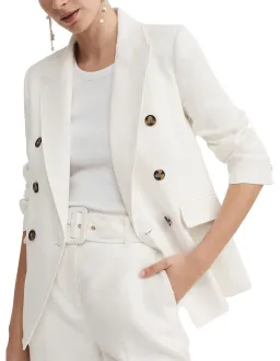 Witchery Linen Double-Breasted Crop Sleeve Blazer White Size 8 for rent on The Volte - image 1
