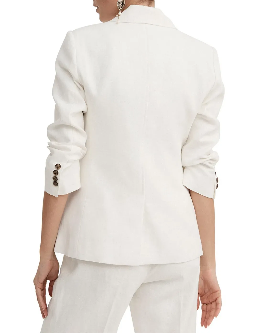 Witchery Linen Double-Breasted Crop Sleeve Blazer White Size 8 for rent on The Volte - main image