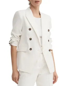 Witchery Linen Double-Breasted Crop Sleeve Blazer White Size 8 for rent on The Volte - image 2