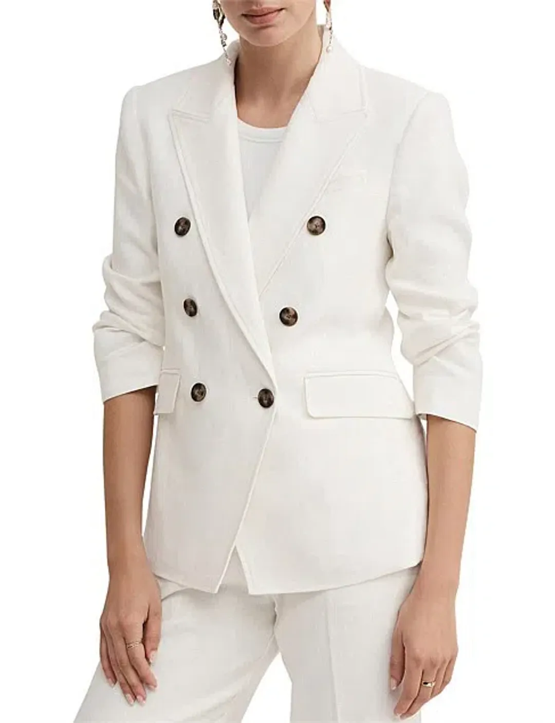 Witchery Linen Double-Breasted Crop Sleeve Blazer White Size 8 for rent on The Volte - main image