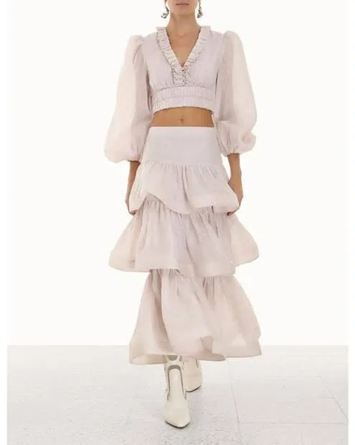 Zimmermann Rhythmic Ruffle Bodice And Tiered Midi Skirt Set Size 2 AUS 12 - Image 2