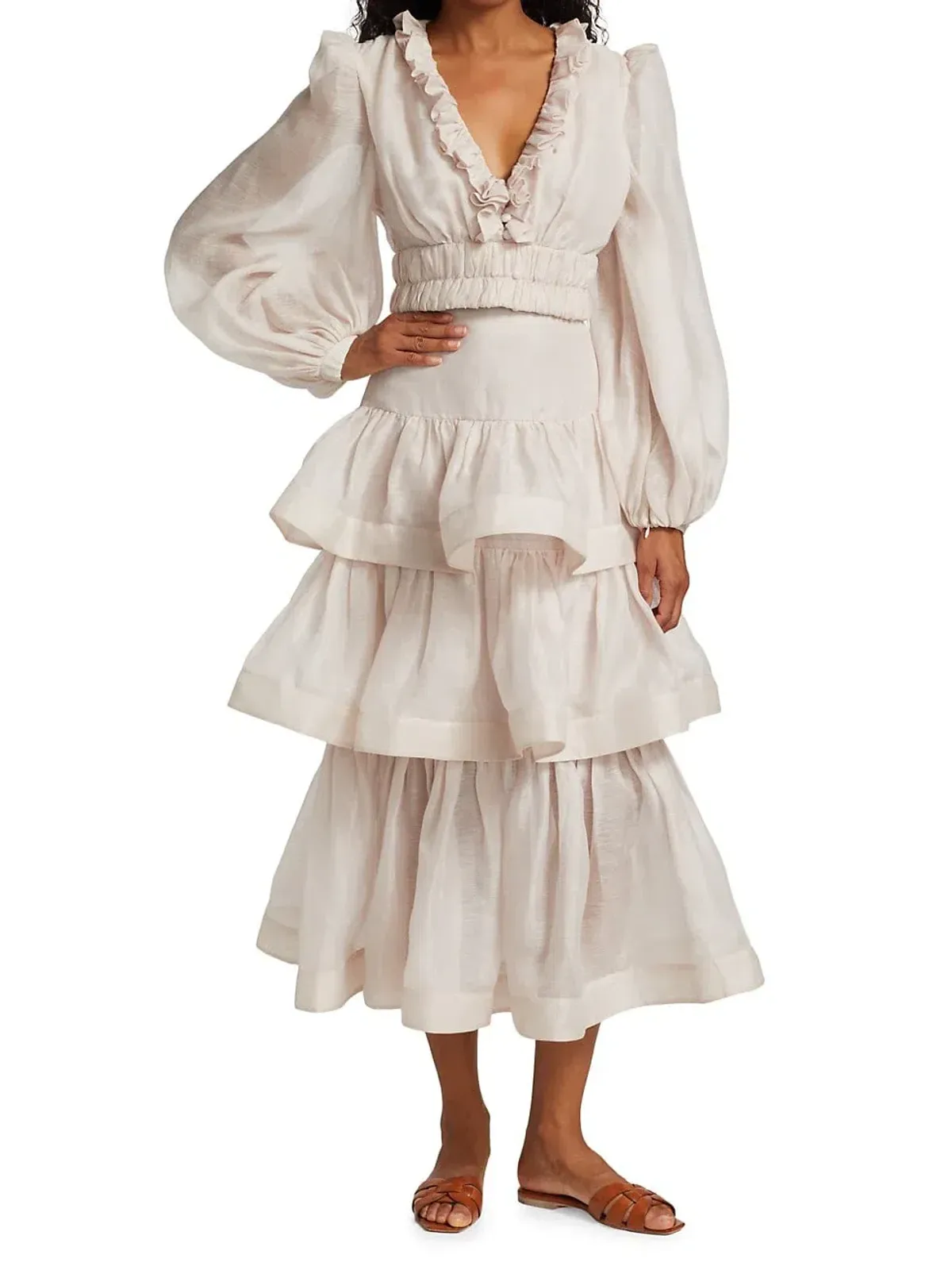 Zimmermann Rhythmic Ruffle Bodice And Tiered Midi Skirt Set Size 2 AUS 12 for rent on The Volte - main image