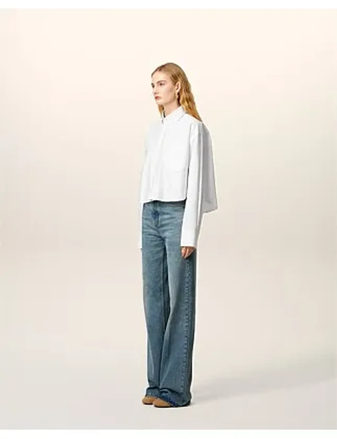 Ami CROPPED Long Sleeve BU SHIRT White Size 8 for rent on The Volte - main image