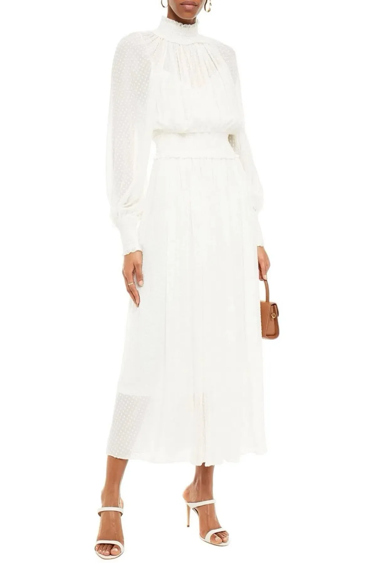Zimmermann Dress White Shirred Fil Coupé Silk-Blend Maxi Sz 3/ AU 12-14 for rent on The Volte - main image