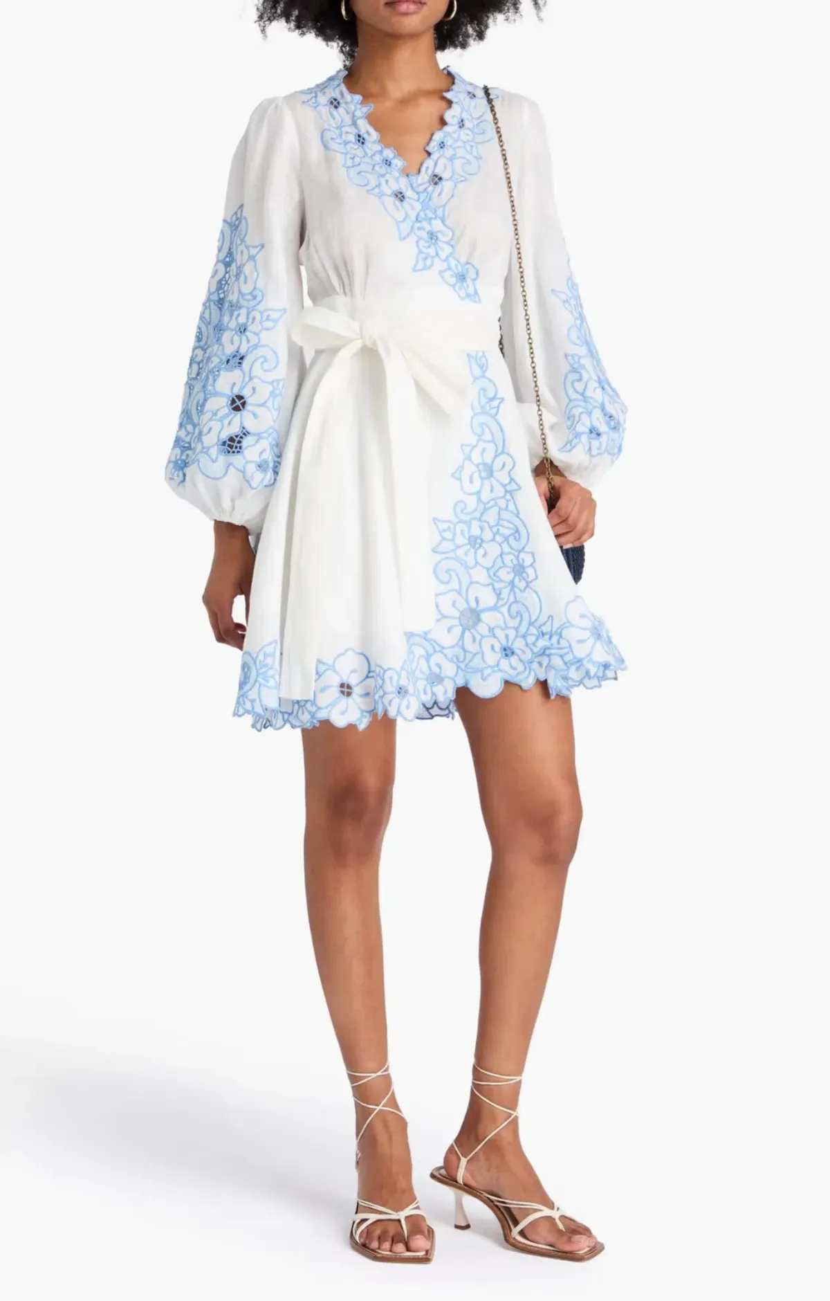 ZIMMERMANN Embroidered linen mini wrap dress. Size 1 - Image 1