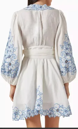 ZIMMERMANN Embroidered linen mini wrap dress. Size 1 for rent on The Volte - image 2