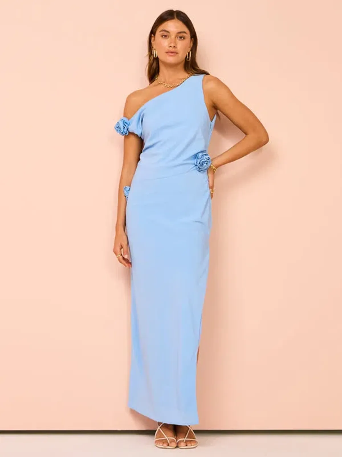 Issy - Off Shoulder Maxi Dress in Blue for rent on The Volte - main image