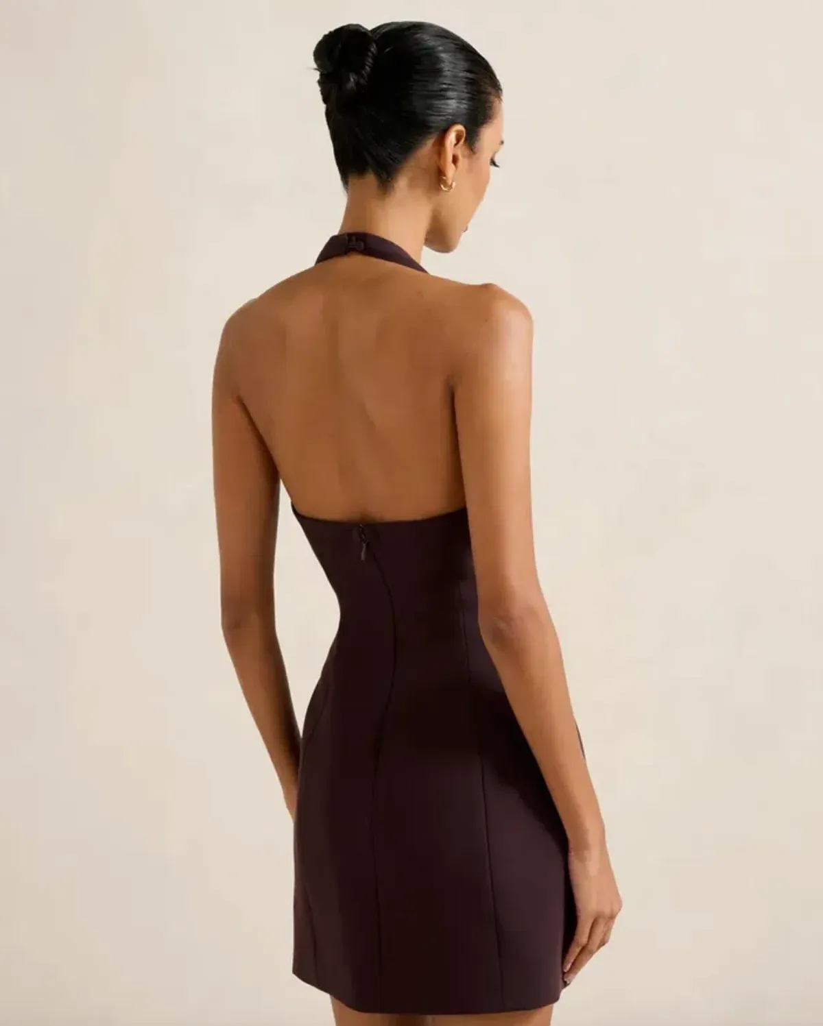 Riley Petite Structured Halter Mini Dress chocolate size 10 - Image 2
