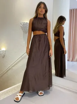 ANJE ASYMMETRICAL CUT OUT DRESS IN CHOCOLATE SIZE 1 / AU 8 for rent on The Volte - image 2