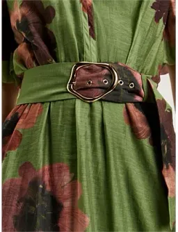Veronika Maine WATER POPPY BELTED MIDI DRESS Green Size 8 for rent on The Volte - image 1