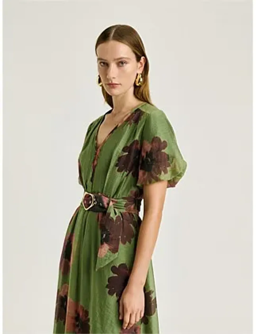 Veronika Maine WATER POPPY BELTED MIDI DRESS Green Size 8 for rent on The Volte - main image