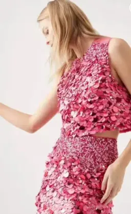 AJE CELESTE SEQUIN TOP & CHERIE SEQUIN SKIRT SET PINK SIZE 8 for rent on The Volte - image 2