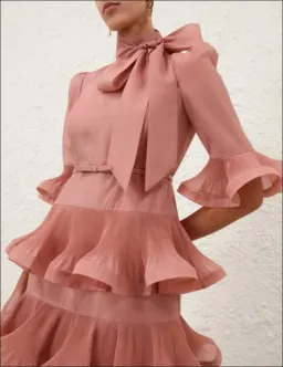 Zimmermann Pleated Sleeved Midi Dress Size 0/ 8-Lipstick Pink for rent on The Volte - image 3