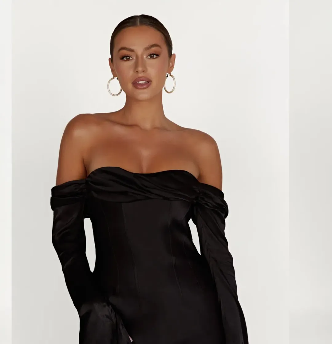 Giselle Off Shoulder Cowl Neck Maxi Dress - Black for rent on The Volte - main image