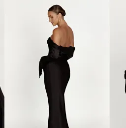 Giselle Off Shoulder Cowl Neck Maxi Dress - Black for rent on The Volte - image 3