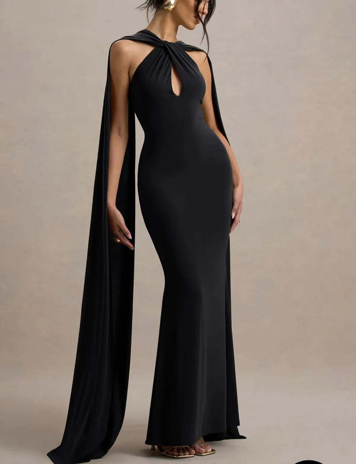 Club L London - Black Twist Halter Neck Cape Maxi Dress AU size 10 for rent on The Volte - main image
