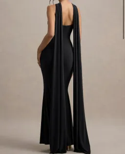 Club L London - Black Twist Halter Neck Cape Maxi Dress AU size 10 for rent on The Volte - image 2