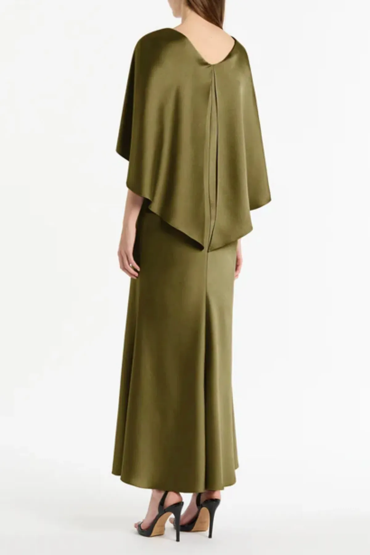 Carla Zampatti Moss Satin Cape Dress Size 12 - Image 2