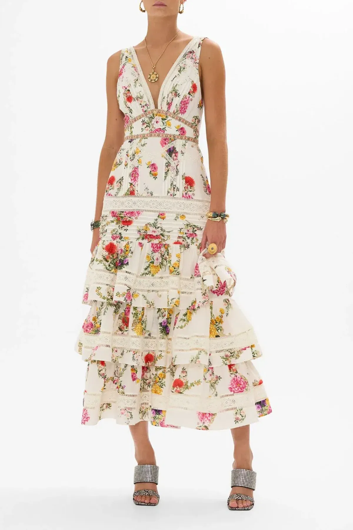 Camilla Tiered Ruffle Hem Dress Egyptian Rose (M/AU 12) for rent on The Volte - main image