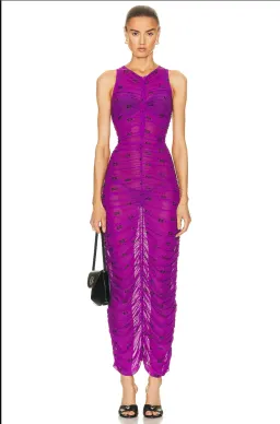 Ganni Printed Mesh Ruched Dress size 8 for rent on The Volte - image 1