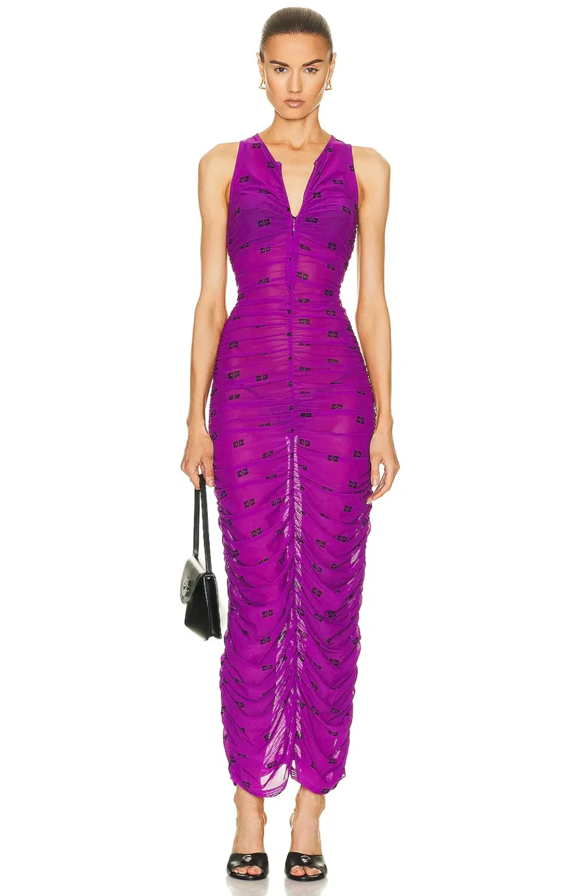 Ganni Printed Mesh Ruched Dress size 8 - Image 5