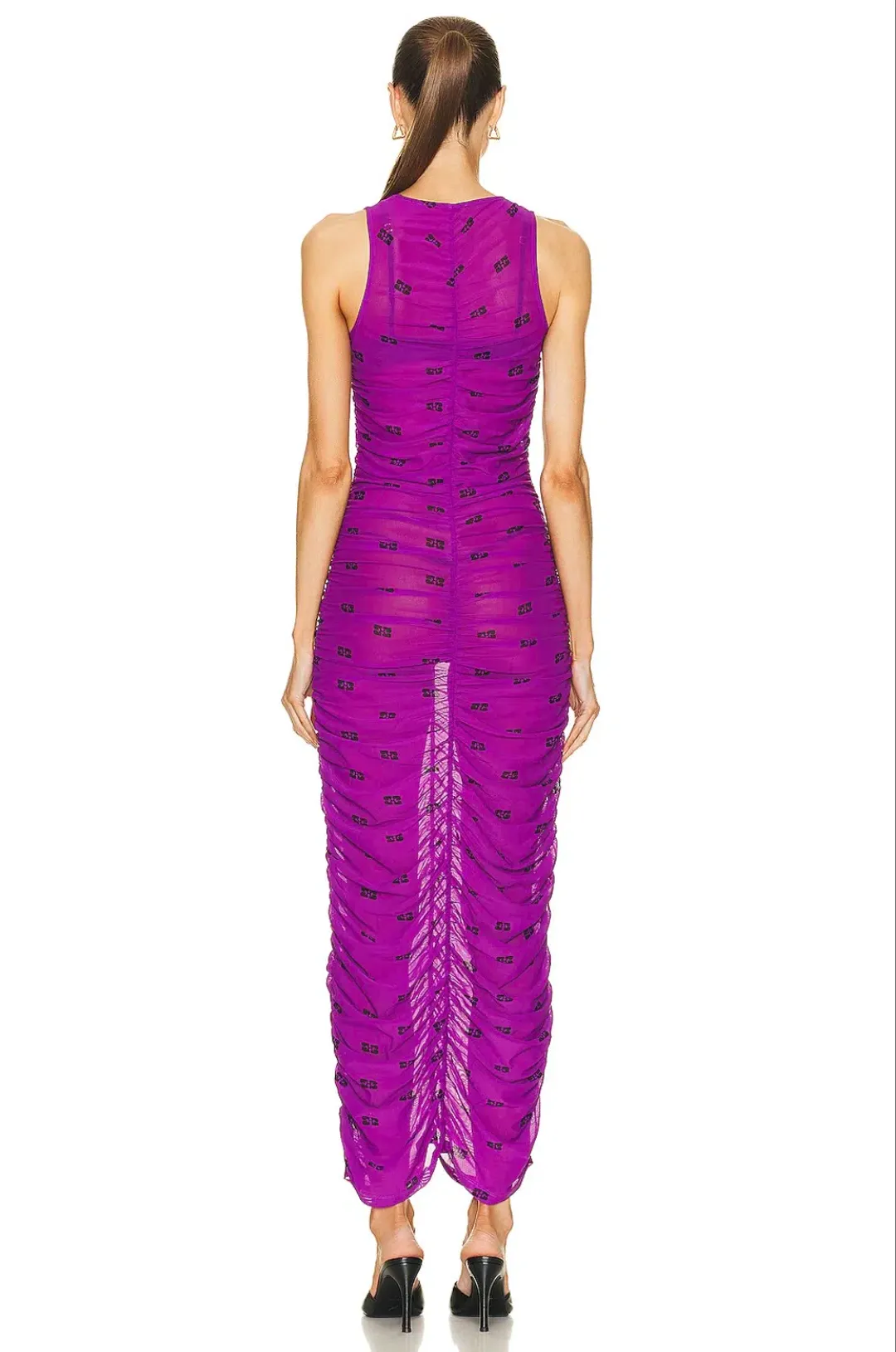 Ganni Printed Mesh Ruched Dress size 8 for rent on The Volte - main image