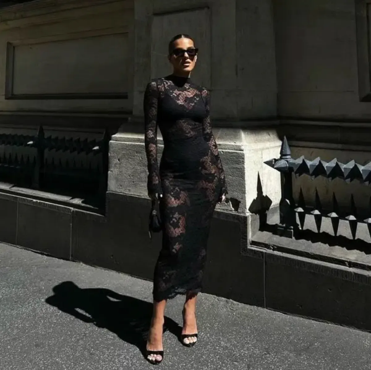 Effie Kats Martta Lace Dress Midi Black Size 6 - Image 1