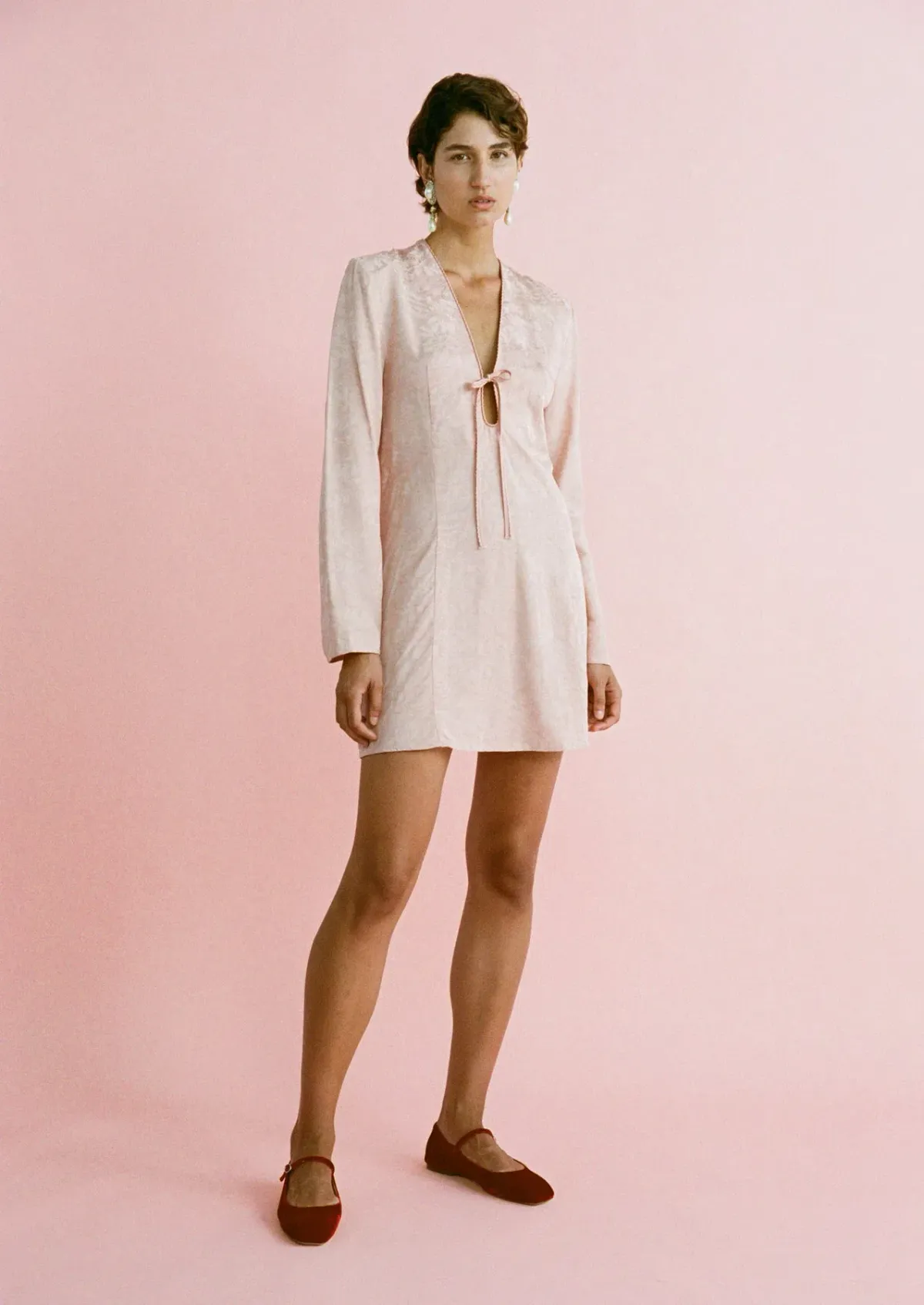 Lovaan Isla Mini Dress Silk Linen Brushed Rose Size 8 - Image 2