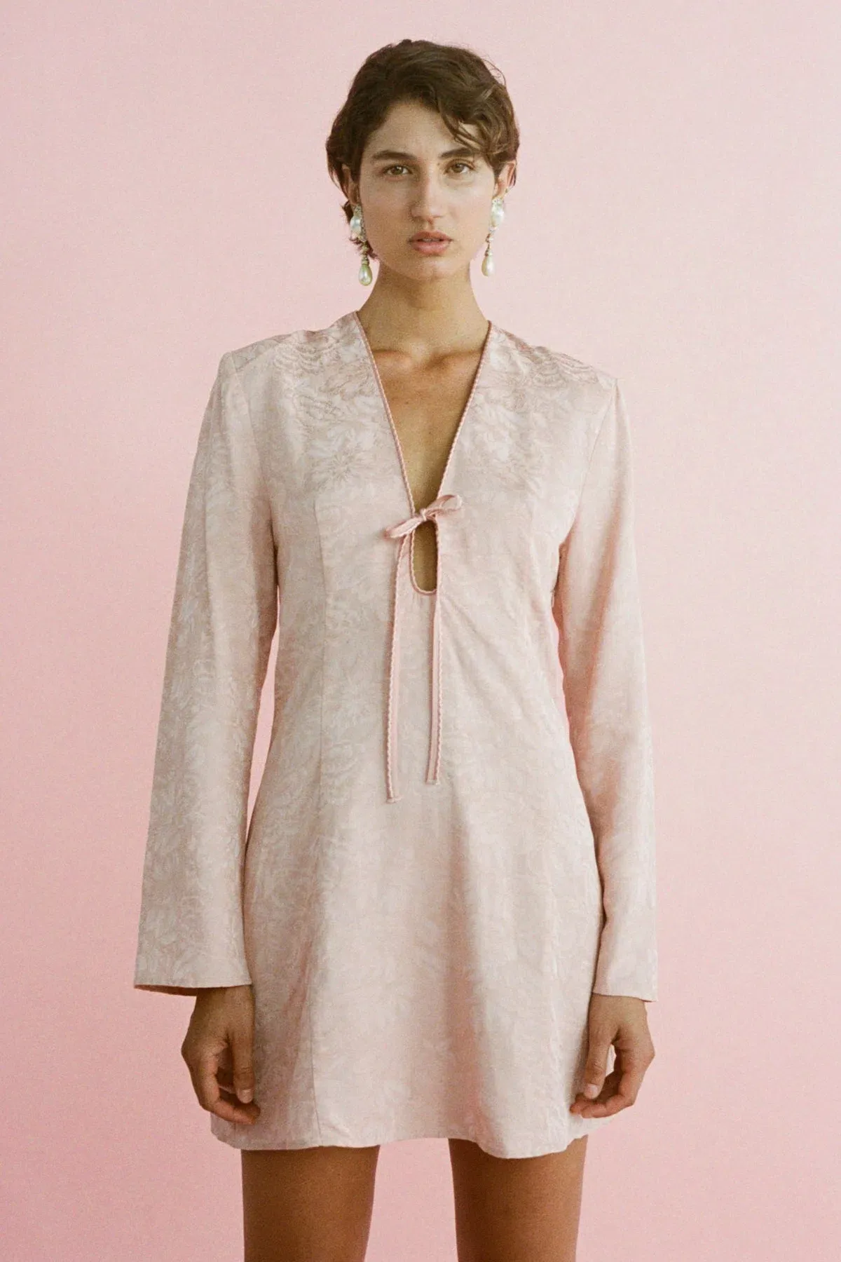 Lovaan Isla Mini Dress Silk Linen Brushed Rose Size 8 - Image 1