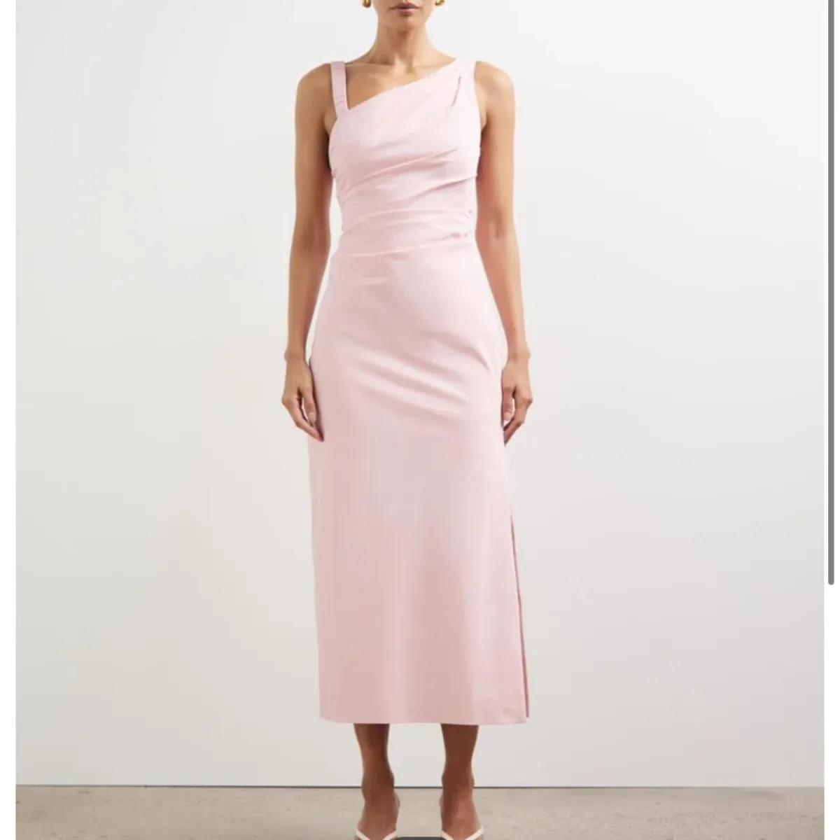 Lover Kilian Asymmetric Tuck Midi Dress in Baby Pink Size 10 - Image 1