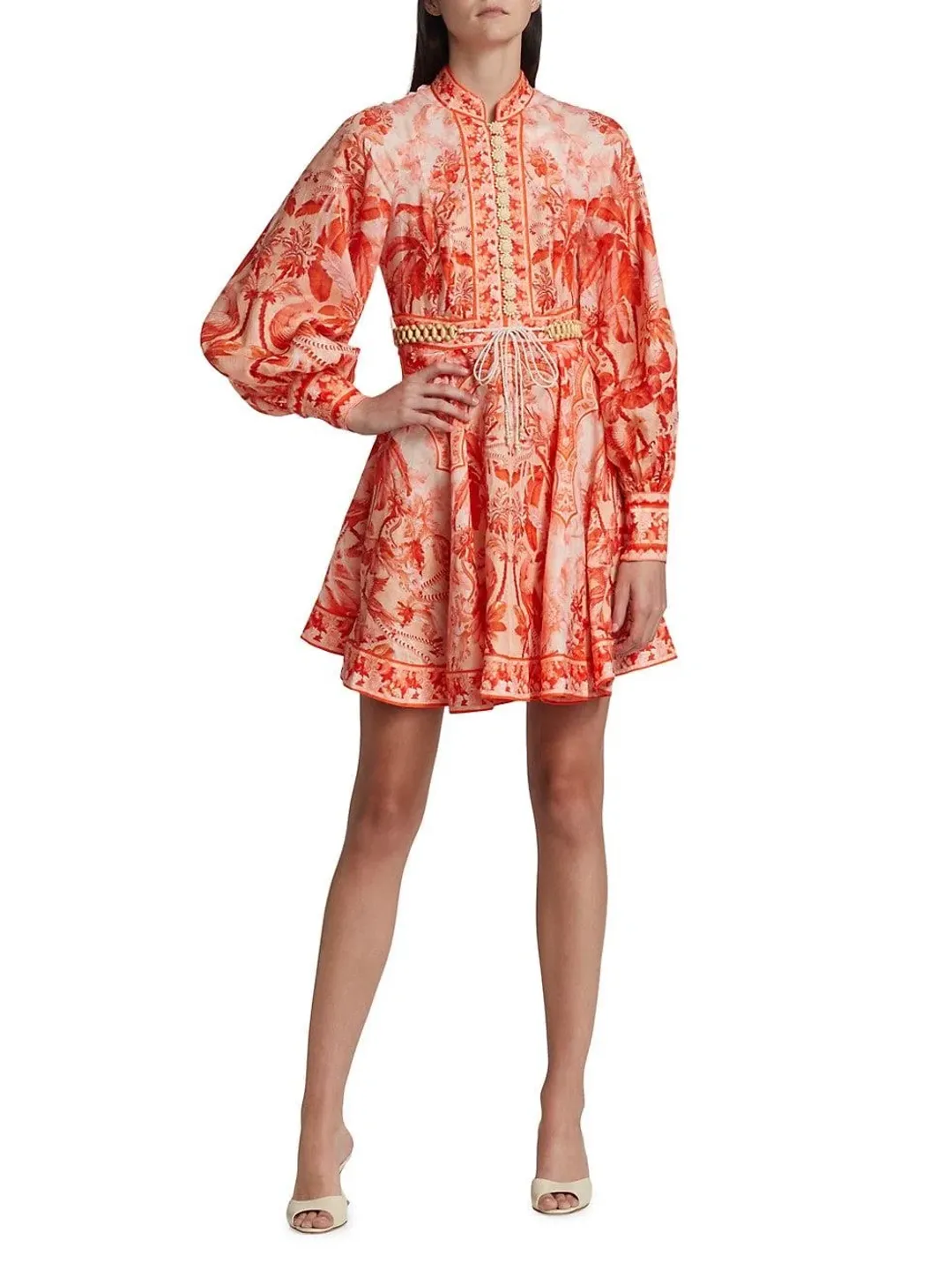 Zimmermann Lyre Billow Sleeve Mini Dress Red Palm Size 2 (AU 12) for rent on The Volte - main image