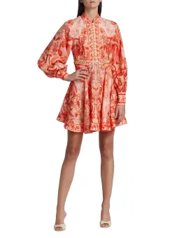 Zimmermann Lyre Billow Sleeve Mini Dress Red Palm Size 2 (AU 12) for rent on The Volte - image 3
