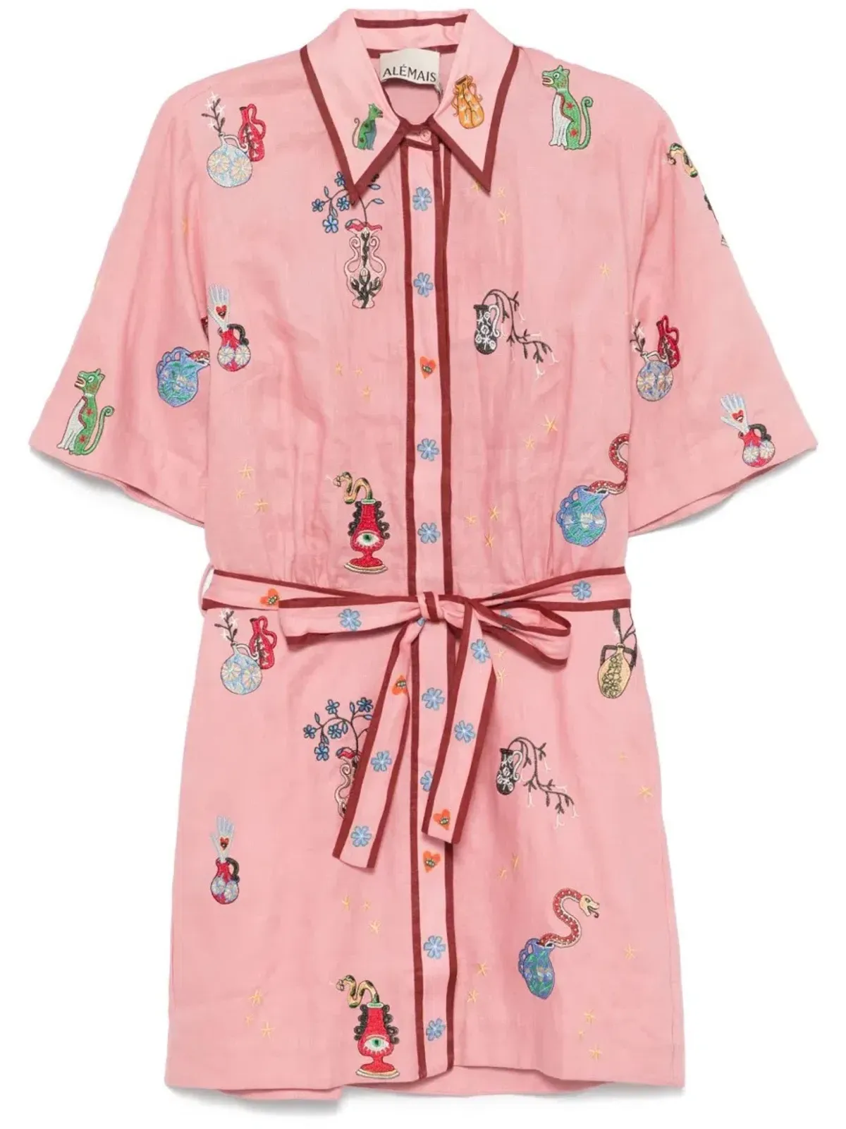 ALEMAIS Timmy Embroidered Mini Dress Pink Size 10 AU - Image 8