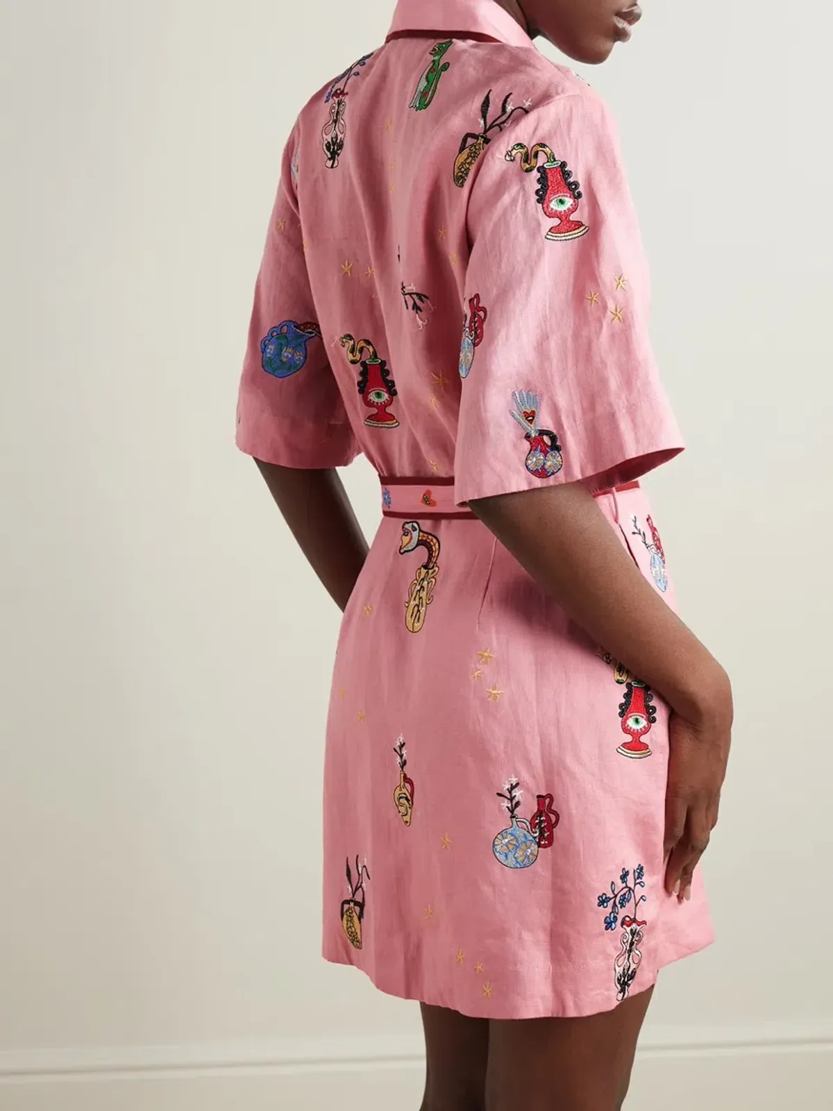 ALEMAIS Timmy Embroidered Mini Dress Pink Size 10 AU - Image 4