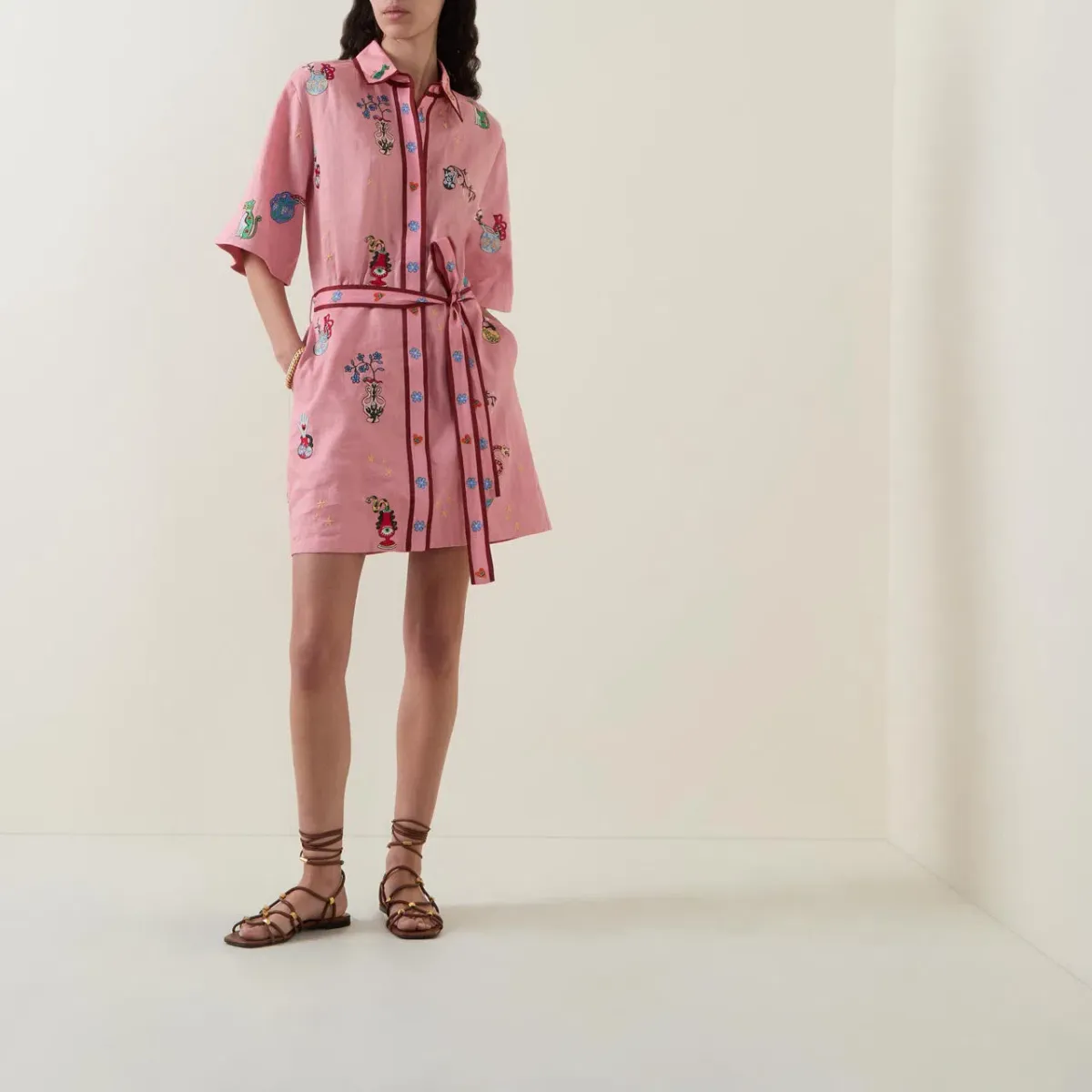 ALEMAIS Timmy Embroidered Mini Dress Pink Size 10 AU - Image 2