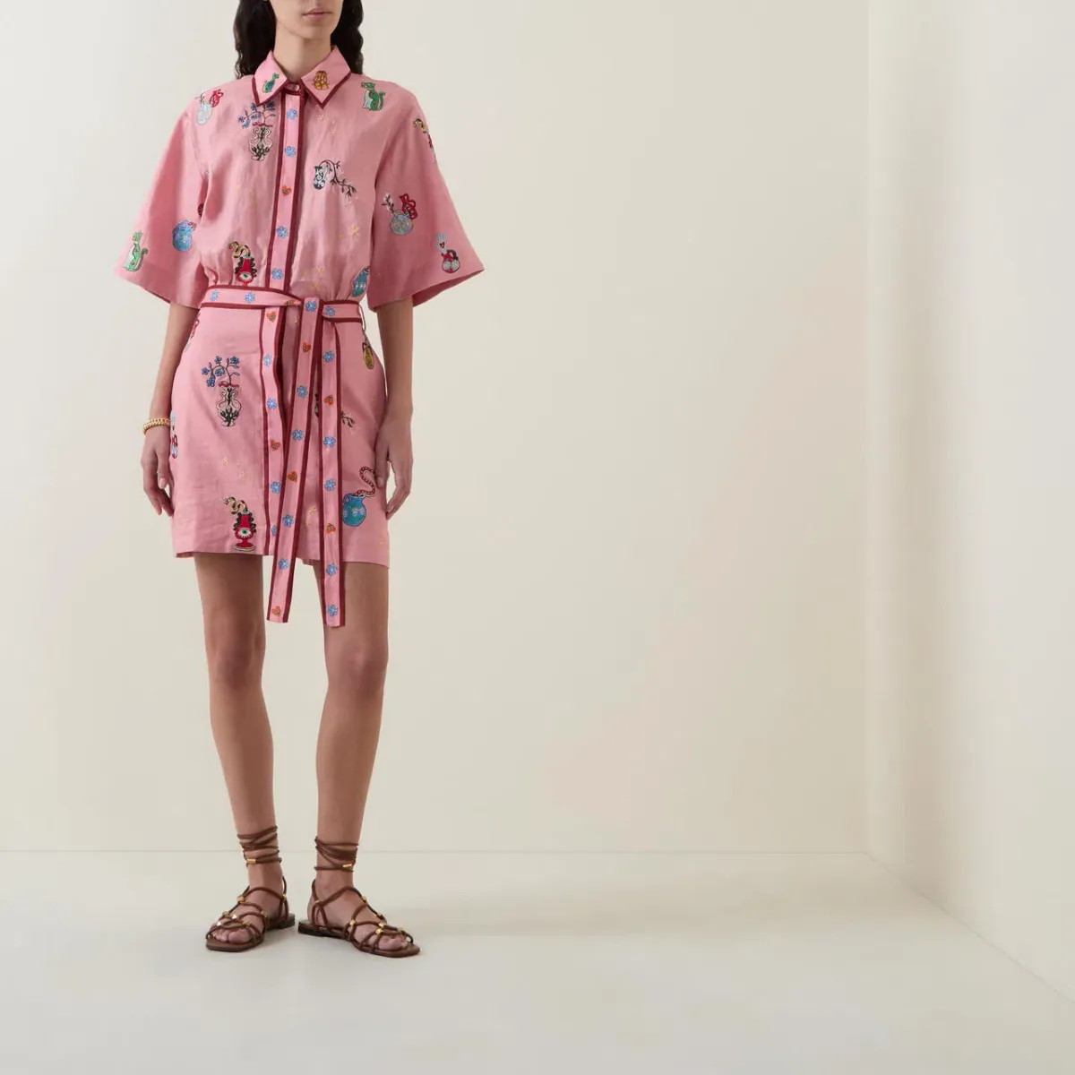 ALEMAIS Timmy Embroidered Mini Dress Pink Size 10 AU - Image 3