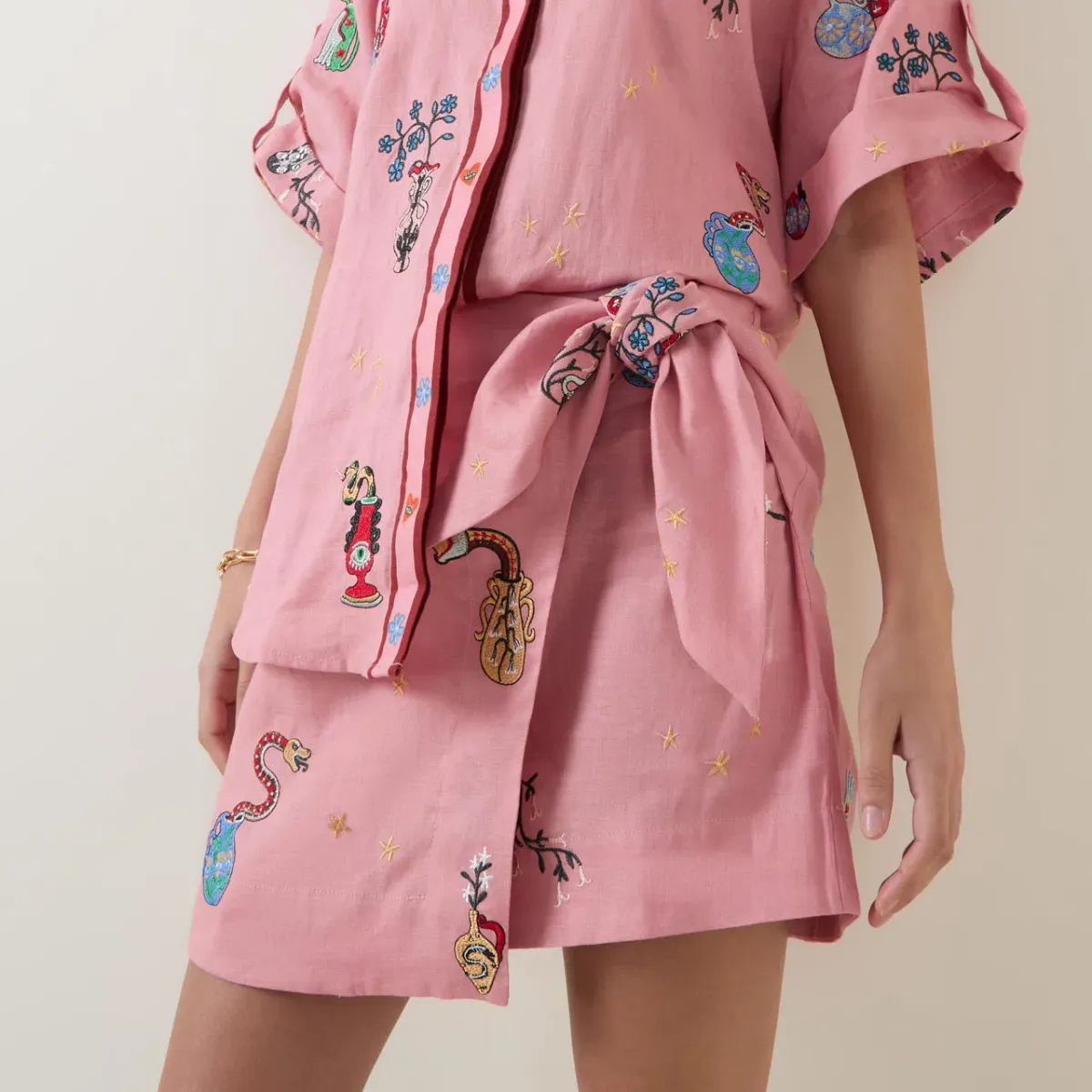 ALEMAIS Timmy Embroidered Shirt & Sarong Skirt Pink Size 10 AU - Image 4