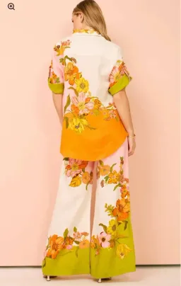 Alemais Silas Shirt and Pants Set Pink Yellow Floral Size 8 for rent on The Volte - image 2