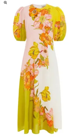 Alemais Silas Midi Dress Yellow Pink Floral Print Size 10 for rent on The Volte - image 3
