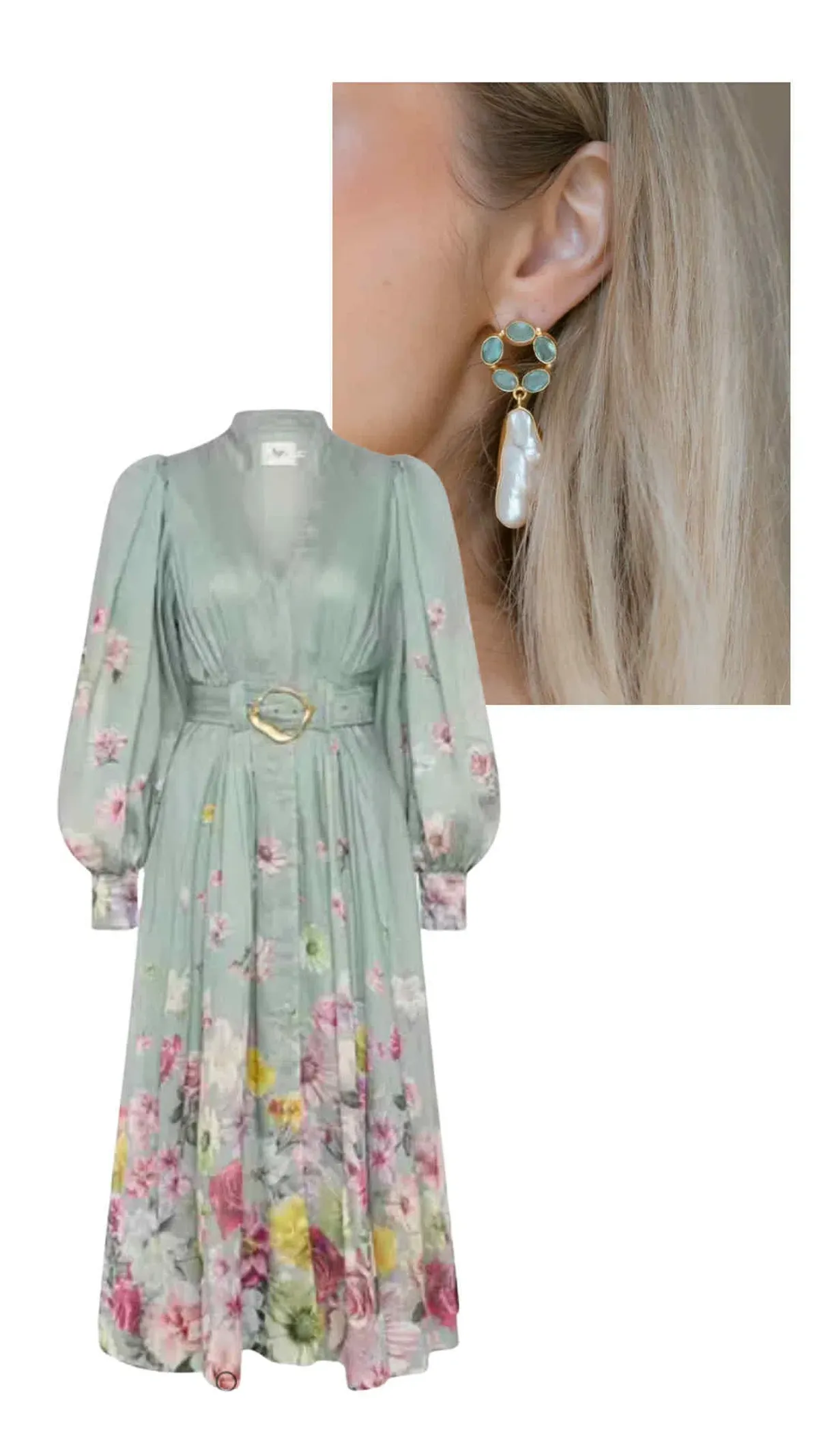 AJE MIDI FLEUR SHIRT DRESS MIST COLLAGE FLORAL 16 - Image 1