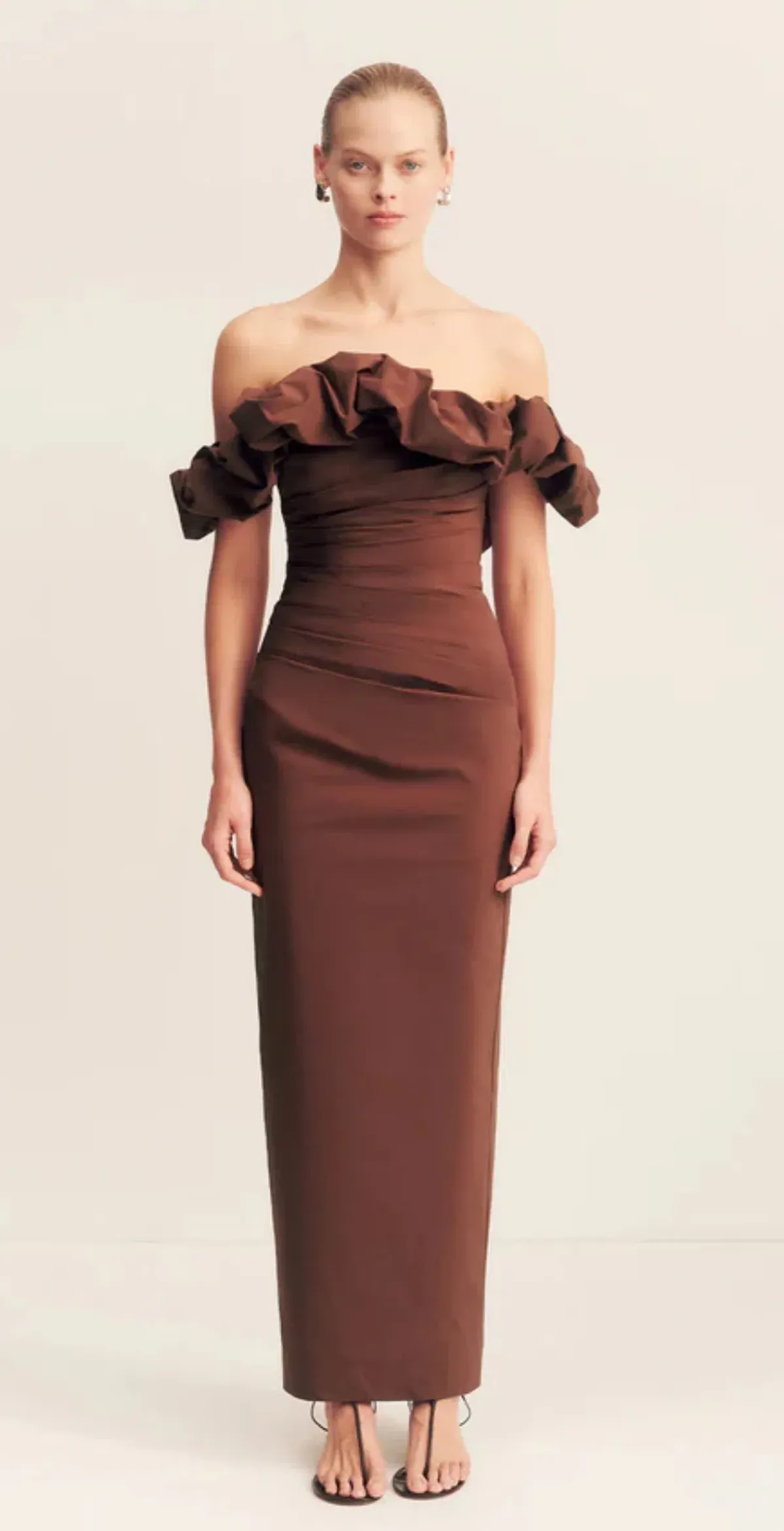 Campbell Ruffle Draped Maxi Dress - Espresso - Image 2