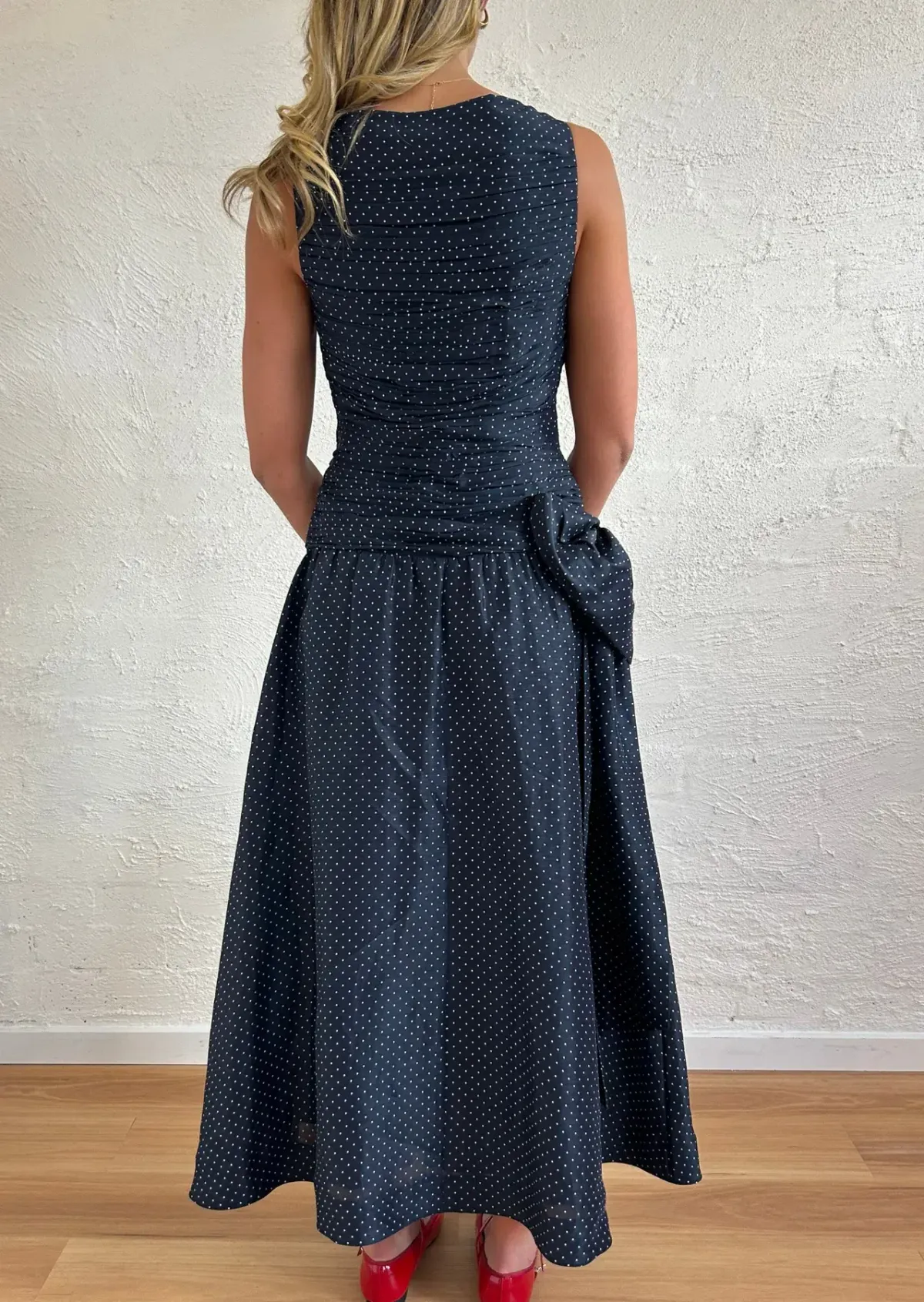 Lovaan Ophelia Dress Silk/Linen Royal Dot Size 14 - Image 5