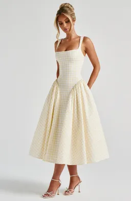 BabyBoo Sherrie Midi Dress in Lemon Gingham for rent on The Volte - image 1