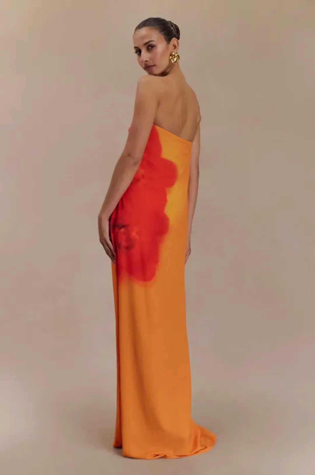 Meshki Amaya Strapless Chiffon Maxi Dress - Koi Orchid Print | S/8 for rent on The Volte - main image