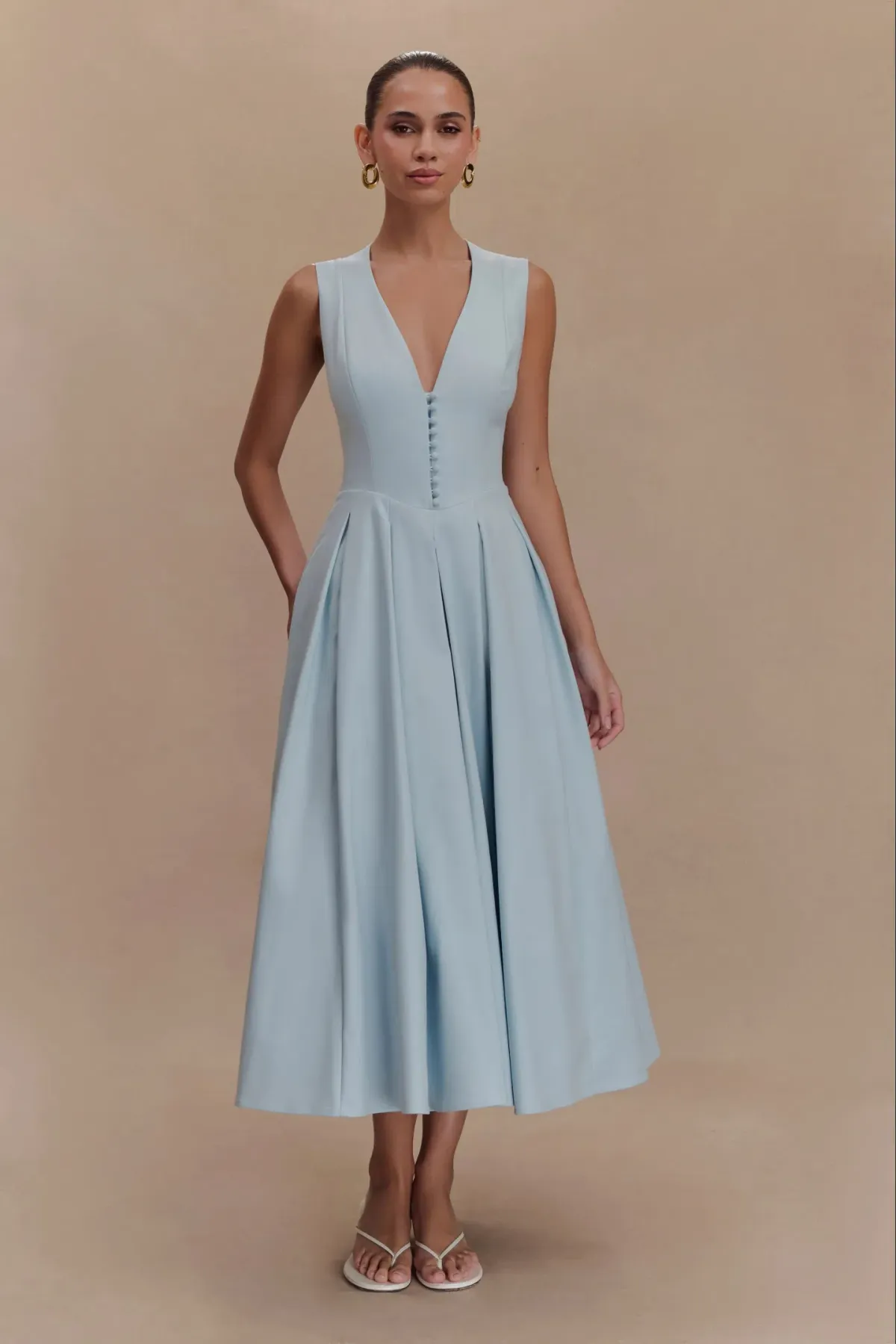 Meshki Keely Cotton Sleeveless Midi Dress - Sky Blue for rent on The Volte - main image