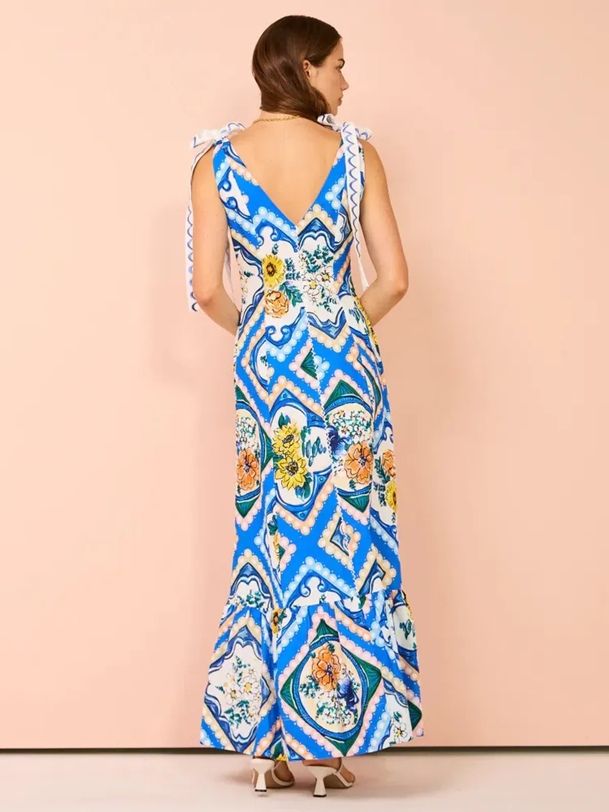 By Nicola Adoncia Tie Shoulder Maxi Dress Azure Floral Size 14 - Image 4
