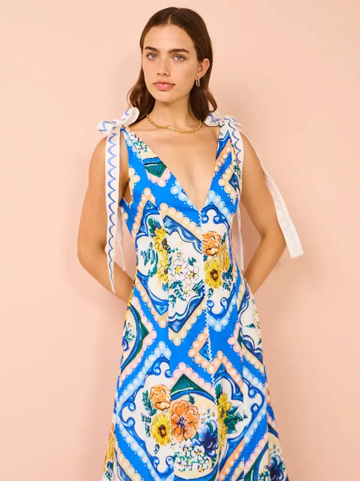 By Nicola Adoncia Tie Shoulder Maxi Dress Azure Floral Size 14 - Image 3